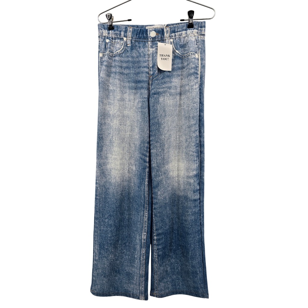 Mila Rosabella Pants Womens M Blue Trompe L'oeil Faux Denim Print Wide Leg Knit